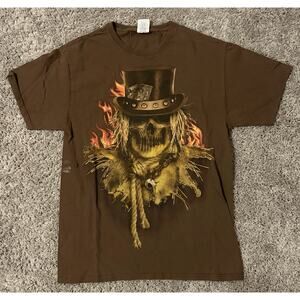 Happy Halloween Brown Skull Graphic Men's T-Shirt Cotton Size M